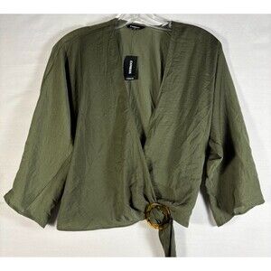 Express womens wrap shirt green cropped  at waist XS NWT